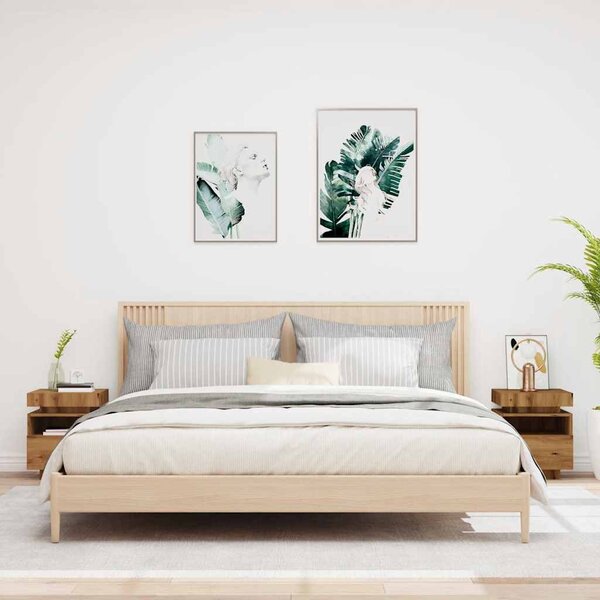 2 db kézműves tölgy éjjeliszekrény LED-fényekkel 40x39x48,5 cm