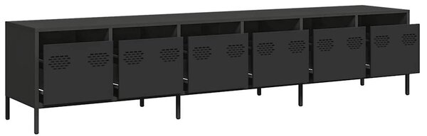 Fekete hidegen hengerelt acél TV-szekrény 202 x 39 x 43,5 cm
