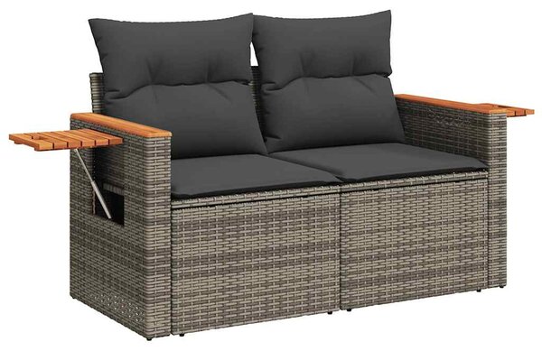 5 részes szürke polyrattan akácfa kerti ülőgarnitúra párnákkal