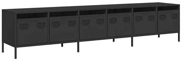 Fekete hidegen hengerelt acél TV-szekrény 202 x 39 x 43,5 cm