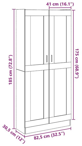 Antik fa színű szerelt fa magasszekrény 82,5 x 30,5 x 185 cm