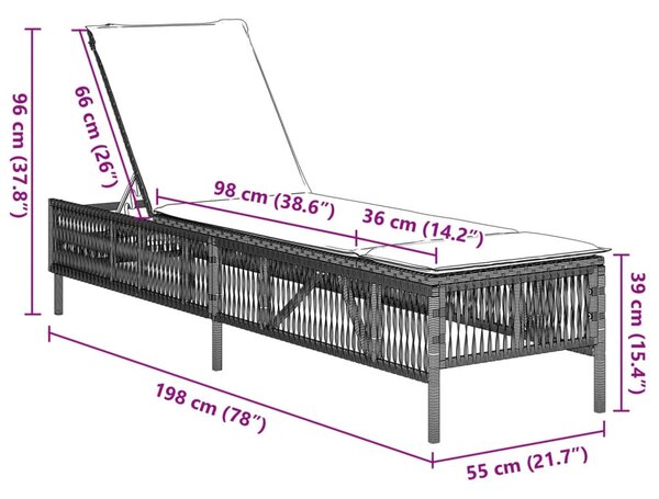 Világosszürke polyrattan napozóágy párnával