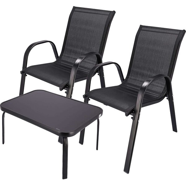 Jumi Fiesta modern Balkon szett - asztal + 2 db szék - fekete
