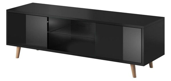 TV állvány, üveg, magasfényű fekete, 140 cm - TENERIFFE