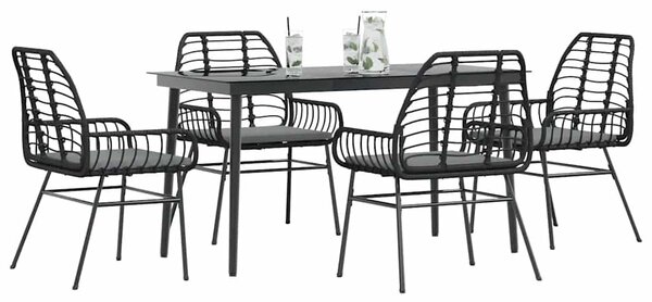 5 részes fekete polyrattan üveg kerti étkezőgarnitúra párnákkal