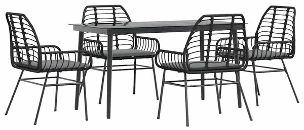 5 részes fekete polyrattan üveg kerti étkezőgarnitúra párnákkal