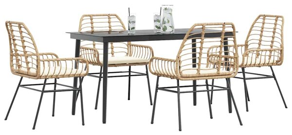 5 észes barna polyrattan üveg kerti étkezőgarnitúra párnával