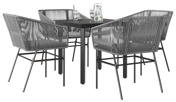 5 részes szürke polyrattan üveg kerti étkezőgarnitúra párnával
