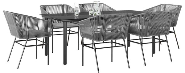 7 részes szürke polyrattan üveg kerti étkezőgarnitúra párnával