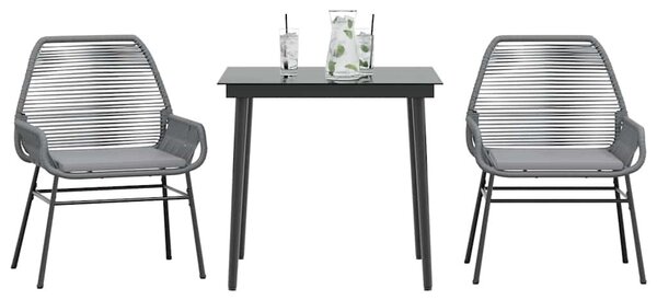 3 részes szürke polyrattan üveg kerti étkezőgarnitúra párnával
