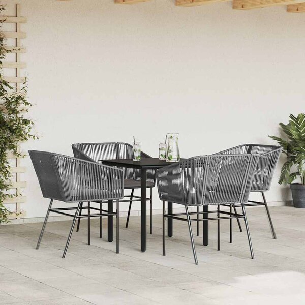 5 részes szürke polyrattan üveg kerti étkezőgarnitúra párnával