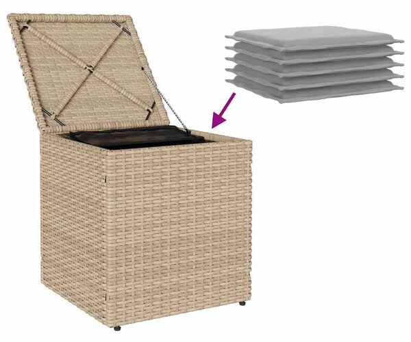2 db bézs polyrattan kerti szék párnával 40x40x43 cm