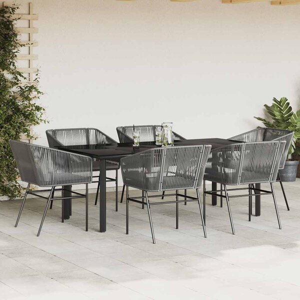7 részes szürke polyrattan üveg kerti étkezőgarnitúra párnával