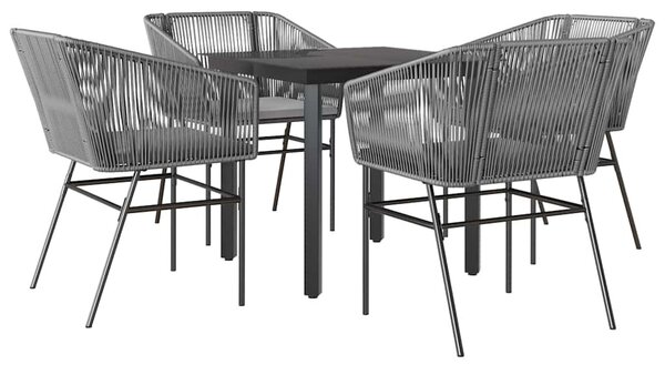 5 részes szürke polyrattan üveg kerti étkezőgarnitúra párnával