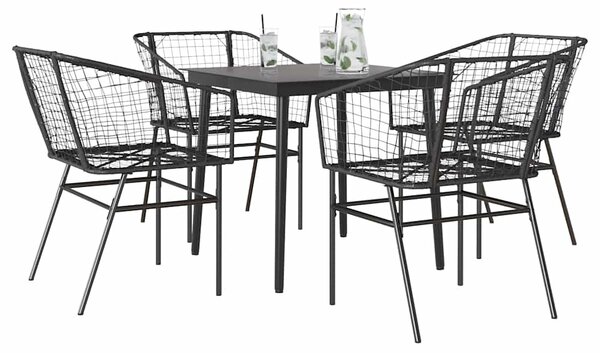 5 részes fekete polyrattan üveg kerti étkezőgarnitúra
