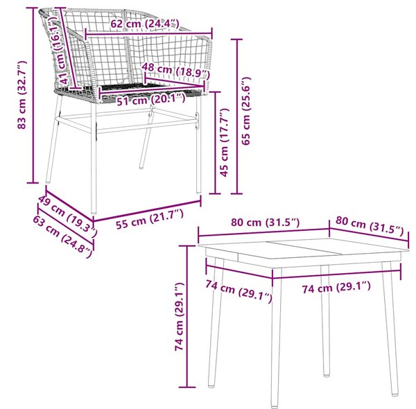 5 részes fekete polyrattan üveg kerti étkezőgarnitúra