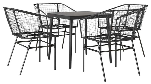 5 részes fekete polyrattan üveg kerti étkezőgarnitúra