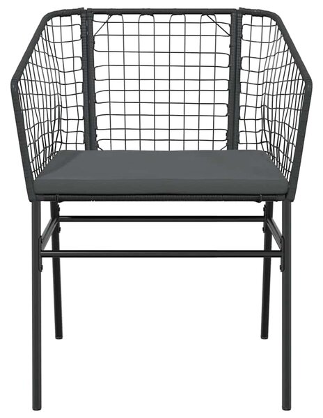 3 részes fekete polyrattan üveg kerti étkezőgarnitúra párnákkal