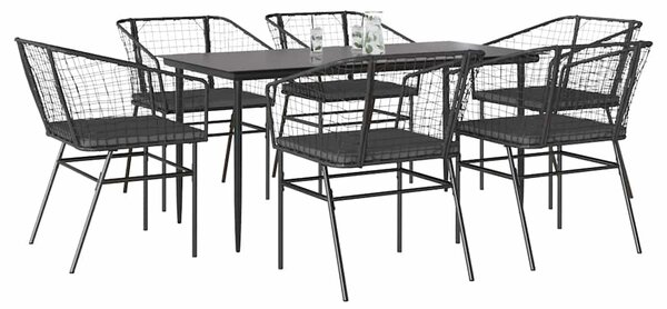 7 részes fekete polyrattan üveg kerti étkezőgarnitúra párnákkal