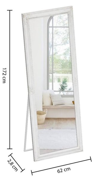Állótükör faragott fa kerettel, fehér, 172 x 62 cm - LIBERTÉ