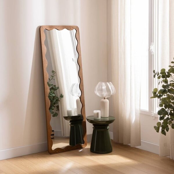 Hullámos tükör barna MDF kerettel 165 x 61 cm - ONDINE