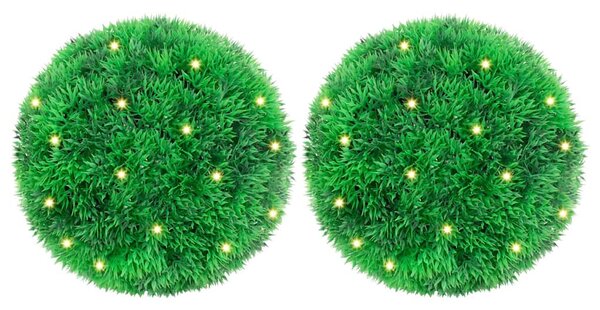 2 db zöld mesterséges boxwood gömbök LED fényekkel 22 cm