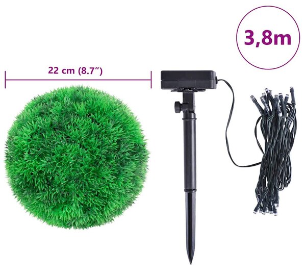 2 db zöld mesterséges boxwood gömbök LED fényekkel 22 cm