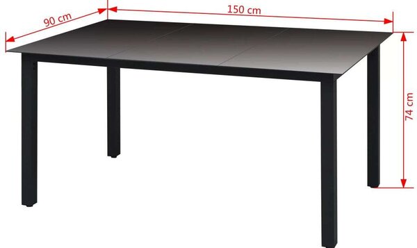 Kerti Asztal - Alumínium Üveg - Fekete - 150x90x74 cm