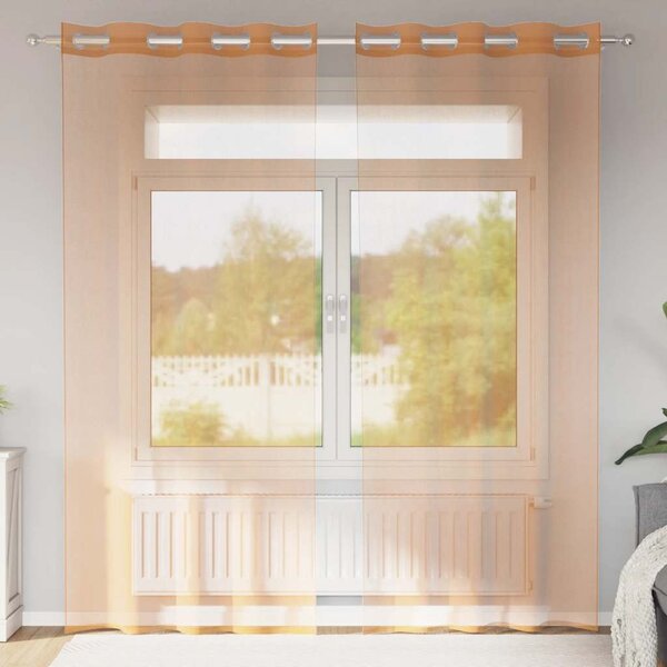 VidaXL 2 db terrakotta színű voile fátyolfüggönyök rojtokkal