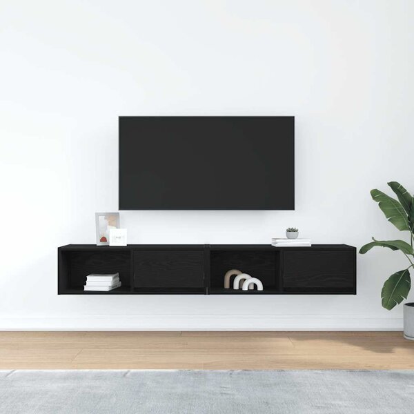2 db fekete tölgy színű szerelt fa TV-szekrény 80x31x25,5 cm
