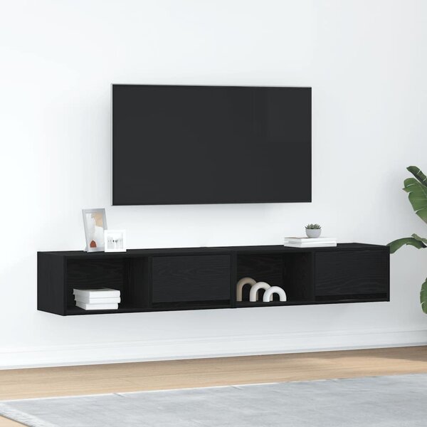 2 db fekete tölgy színű szerelt fa TV-szekrény 80x31x25,5 cm