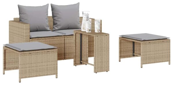 5 részes polyrattan kerti kanapé garnitúra párnákkal stackable