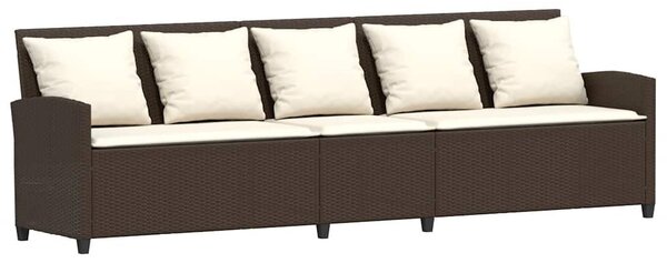 5 személyes barna polyrattan kerti kanapé párnával
