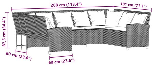 Bézs polyrattan kerti kanapé párnával