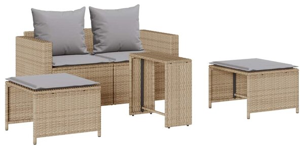 5 részes polyrattan kerti kanapé garnitúra párnákkal stackable