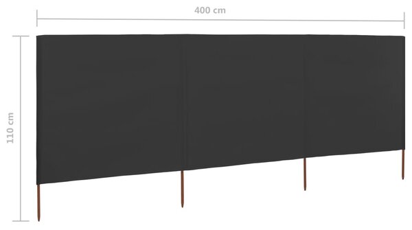 3 paneles antracitszürke szövet szélfogó 400 x 80 cm