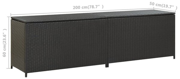Fekete polyrattan kerti tárolóláda 200 x 50 x 60 cm