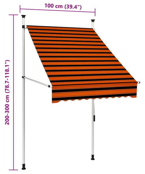 Narancssárga és barna kézzel feltekerhető napellenző 100 cm
