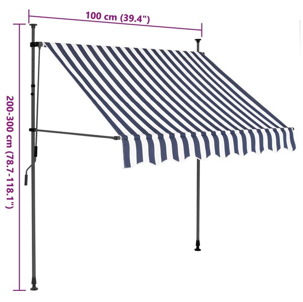 Kék és fehér kézzel feltekerhető LED-es napellenző 100 cm
