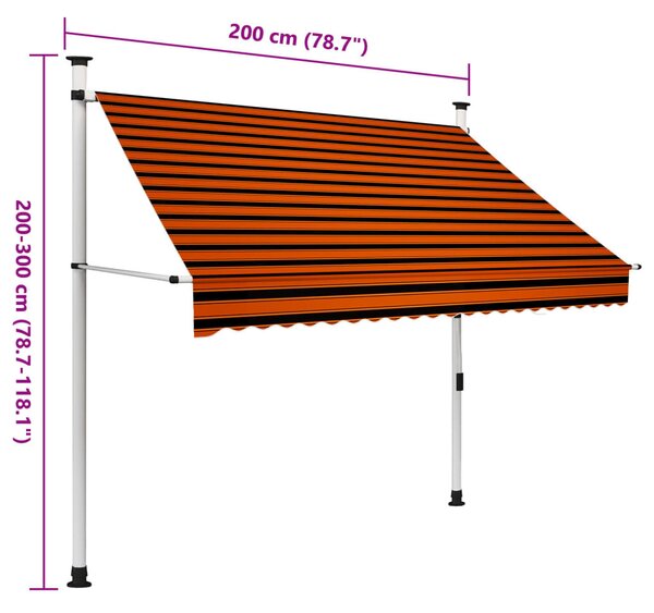 Narancssárga és barna kézzel feltekerhető napellenző 200 cm