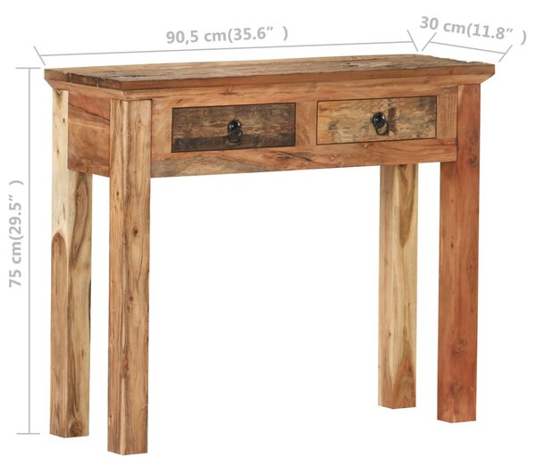 Tömör akácfa és újrahasznosított fa tálalóasztal 90,5x30x75 cm