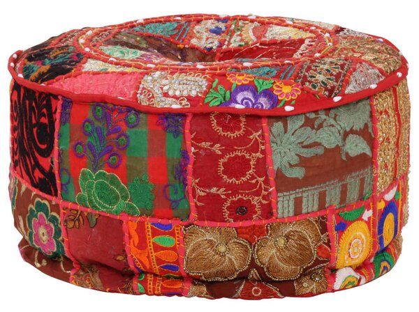 Kézzel készült kerek piros pamut patchwork puff 40 x 20 cm