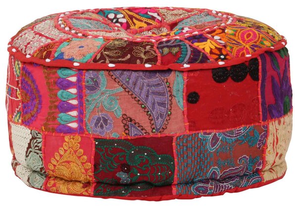 Kézzel készült kerek piros pamut patchwork puff 40 x 20 cm