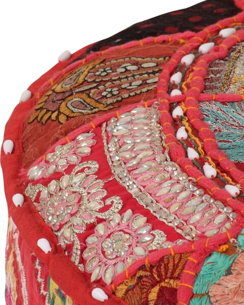 Kézzel készült kerek piros pamut patchwork puff 40 x 20 cm