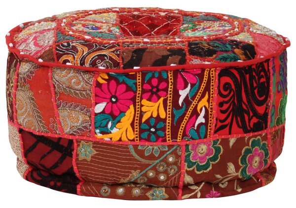 Kézzel készült kerek piros pamut patchwork puff 40 x 20 cm