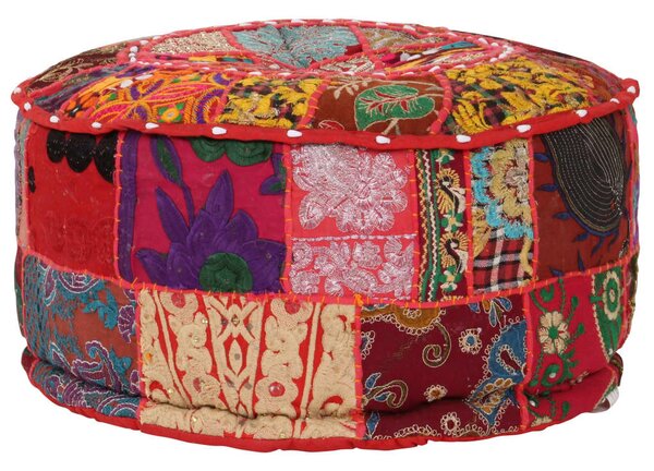 Kézzel készült kerek piros pamut patchwork puff 40 x 20 cm
