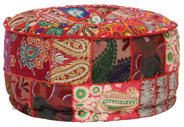 Kézzel készült kerek piros pamut patchwork puff 40 x 20 cm