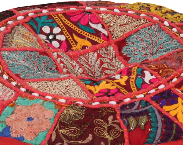 Kézzel készült kerek piros pamut patchwork puff 40 x 20 cm