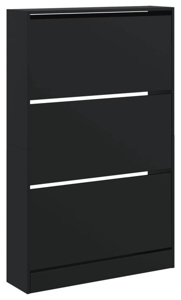 Fekete szerelt fa cipőszekrény 80 x 21 x 125,5 cm