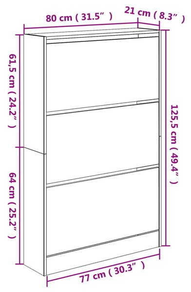 Fekete szerelt fa cipőszekrény 80 x 21 x 125,5 cm